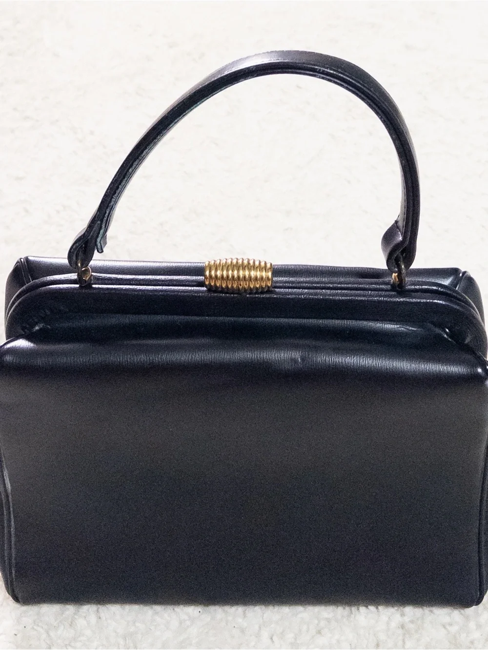 Vintage 1950s Empress Black Leather Top Handle Purse Handbag